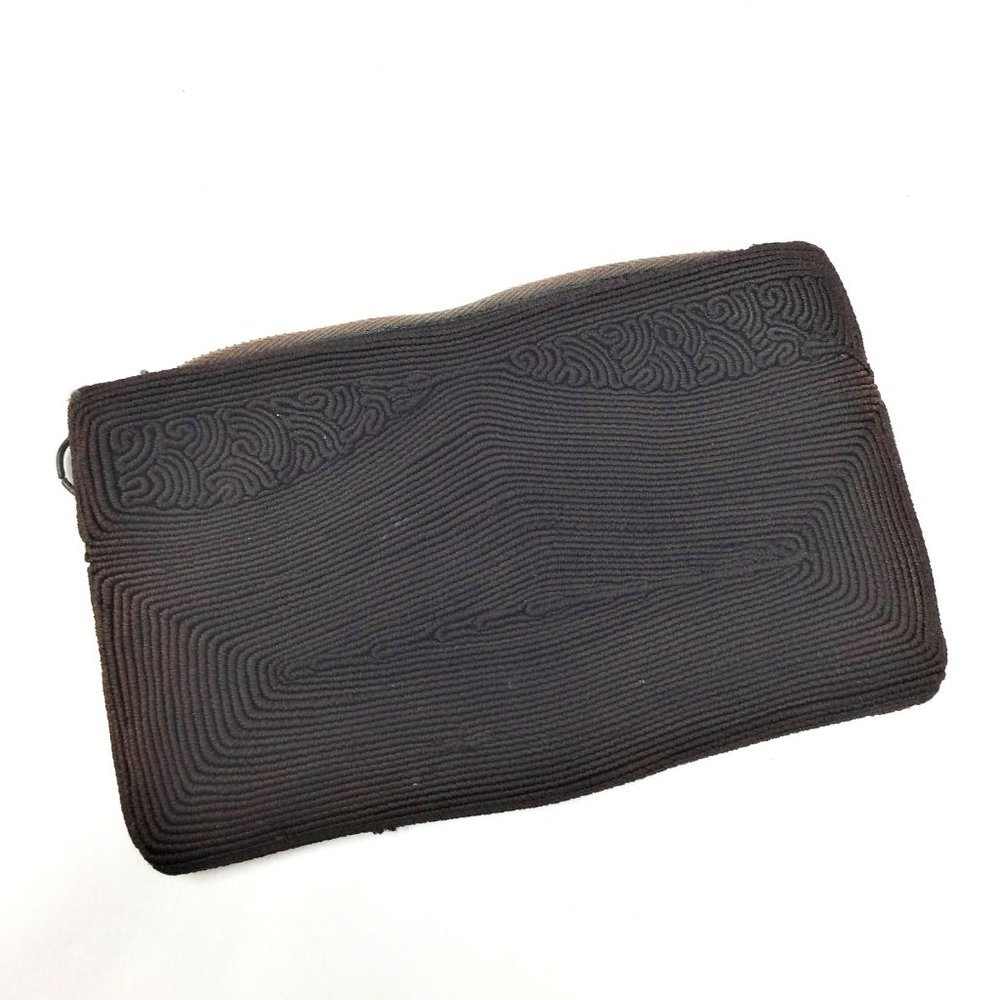 Vintage Brown Coin Purse with Zipper Geinuine Cordy Rayon